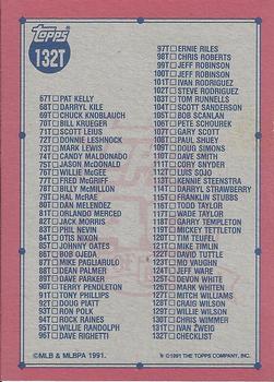 1991 Topps Traded - Gray Card Stock (Pack Version) #132T Checklist: 1T-132T Back