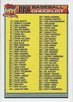 1991 Topps Traded - Gray Card Stock (Pack Version) #132T Checklist: 1T-132T Front