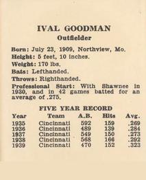 1940 Harry Hartman Cincinnati Reds (W711-2) #NNO Ival Goodman Back