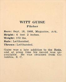 1940 Harry Hartman Cincinnati Reds (W711-2) #NNO Witt Guise Back
