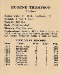 1940 Harry Hartman Cincinnati Reds (W711-2) #NNO Junior Thompson Back