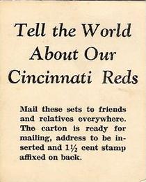 1940 Harry Hartman Cincinnati Reds (W711-2) #NNO Tell The World About Our Cincinnati Reds Front
