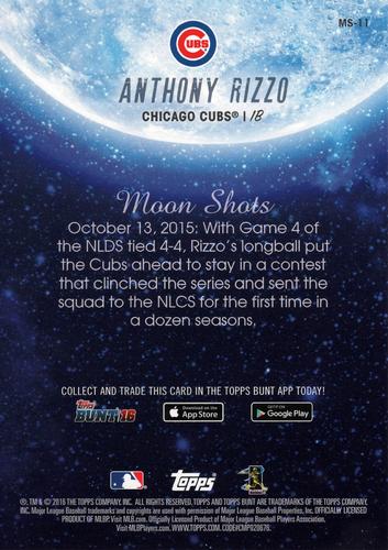 2016 Topps Bunt Moon Shots 5x7 #MS-11 Anthony Rizzo Back