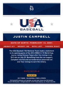 2017 Panini USA Baseball Stars & Stripes - Longevity #53 Justin Campbell Back