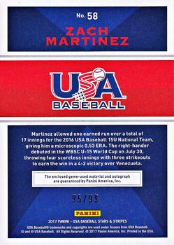 2017 Panini USA Baseball Stars & Stripes - Signatures #58 Zach Martinez Back