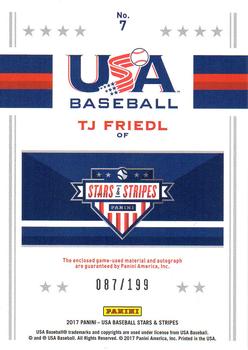 2017 Panini USA Baseball Stars & Stripes - USA BB Jumbo Swatch Silhouettes Signatures Jerseys #7 TJ Friedl Back