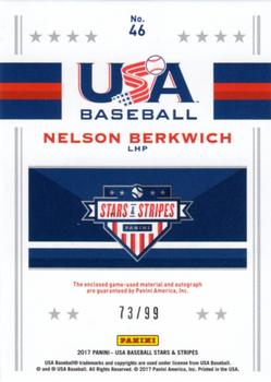 2017 Panini USA Baseball Stars & Stripes - USA BB Jumbo Swatch Silhouettes Signatures Jerseys #46 Nelson Berkwich Back