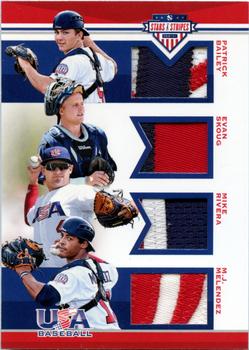 2017 Panini USA Baseball Stars & Stripes - USA BB Quad Materials Prime #7 Evan Skoug / M.J. Melendez / Mike Rivera / Patrick Bailey Front