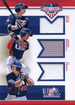 2017 Panini USA Baseball Stars & Stripes - USA BB Trios Materials #7 Jeren Kendall / Seth Beer / TJ Friedl Front