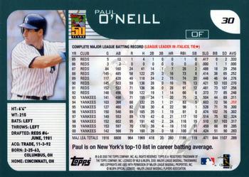 2001 Topps #30 Paul O'Neill Back