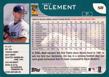 2001 Topps #58 Matt Clement Back