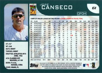 2001 Topps #61 Jose Canseco Back