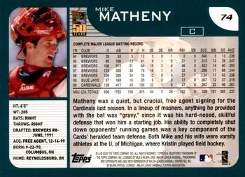 2001 Topps #74 Mike Matheny Back