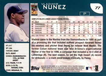 2001 Topps #77 Vladimir Nunez Back