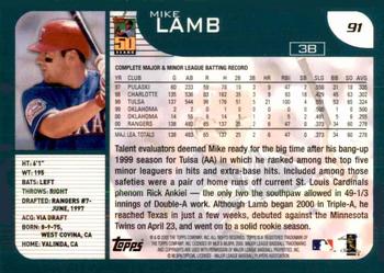 2001 Topps #91 Mike Lamb Back