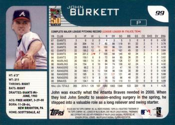 2001 Topps #99 John Burkett Back