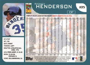 2001 Topps #105 Rickey Henderson Back