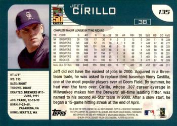 2001 Topps #135 Jeff Cirillo Back