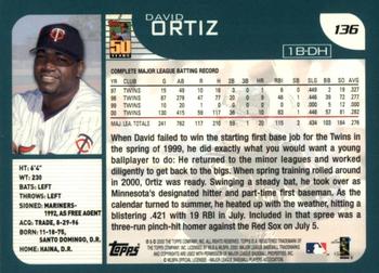 2001 Topps #136 David Ortiz Back