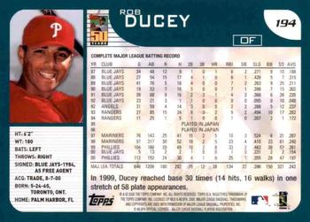 2001 Topps #194 Rob Ducey Back