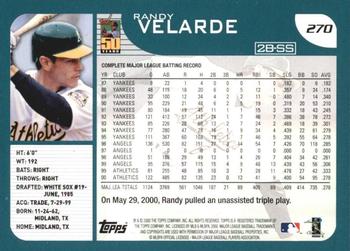 2001 Topps #270 Randy Velarde Back