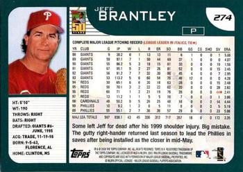 2001 Topps #274 Jeff Brantley Back