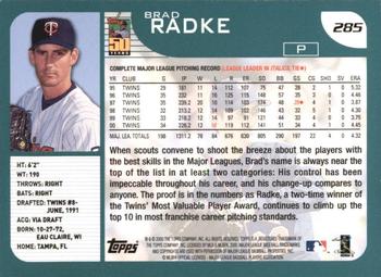 2001 Topps #285 Brad Radke Back