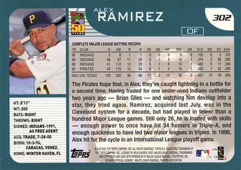 2001 Topps #302 Alex Ramirez Back