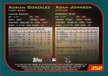 2001 Topps #352 Adrian Gonzalez / Adam Johnson Back