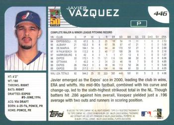 2001 Topps #446 Javier Vazquez Back