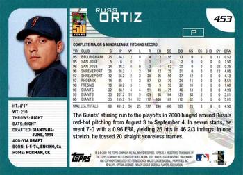2001 Topps #453 Russ Ortiz Back