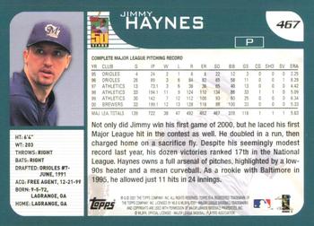 2001 Topps #467 Jimmy Haynes Back