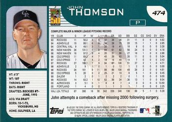 2001 Topps #474 John Thomson Back
