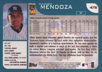 2001 Topps #476 Ramiro Mendoza Back