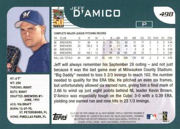 2001 Topps #498 Jeff D'Amico Back