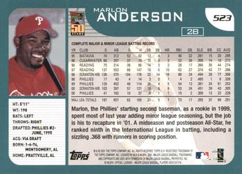 2001 Topps #523 Marlon Anderson Back