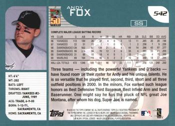 2001 Topps #542 Andy Fox Back