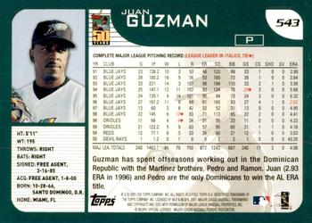 2001 Topps #543 Juan Guzman Back