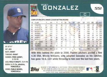 2001 Topps #551 Wiki Gonzalez Back