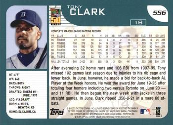 2001 Topps #556 Tony Clark Back