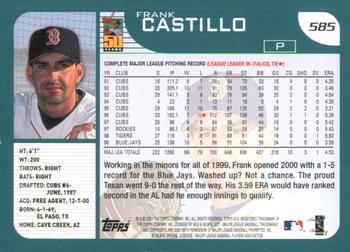 2001 Topps #585 Frank Castillo Back