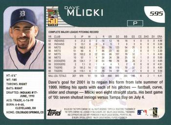 2001 Topps #595 Dave Mlicki Back