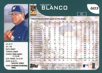 2001 Topps #603 Henry Blanco Back