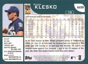 2001 Topps #608 Ryan Klesko Back