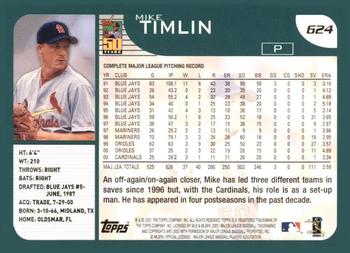 2001 Topps #624 Mike Timlin Back