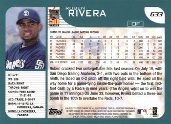 2001 Topps #633 Ruben Rivera Back