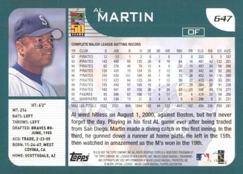 2001 Topps #647 Al Martin Back