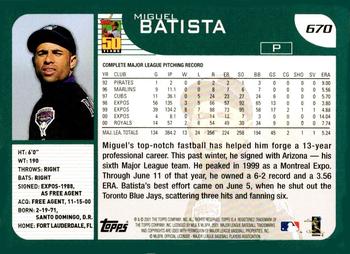 2001 Topps #670 Miguel Batista Back