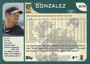 2001 Topps #674 Luis Gonzalez Back