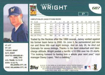 2001 Topps #687 Jamey Wright Back